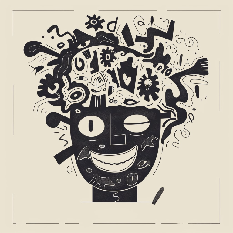 Ilustración en blanco y negro de un rostro creativo